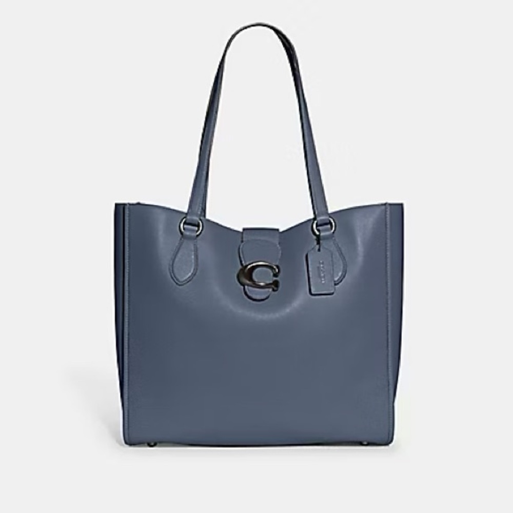 NWT Coach Theo Canyon Tote Bag Pewter Washed Chambray - Picture 3 of 14